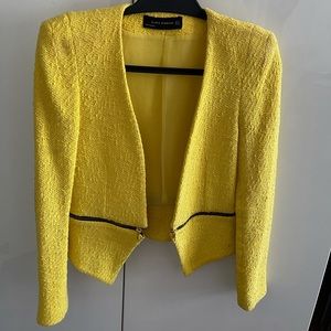 Zara Yellow Tweed Zipper Blazer Jacket, Size Small